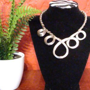 Unique HTF Artisan/Hand Made Silver Tone Contemporary Collar Necklace Choker